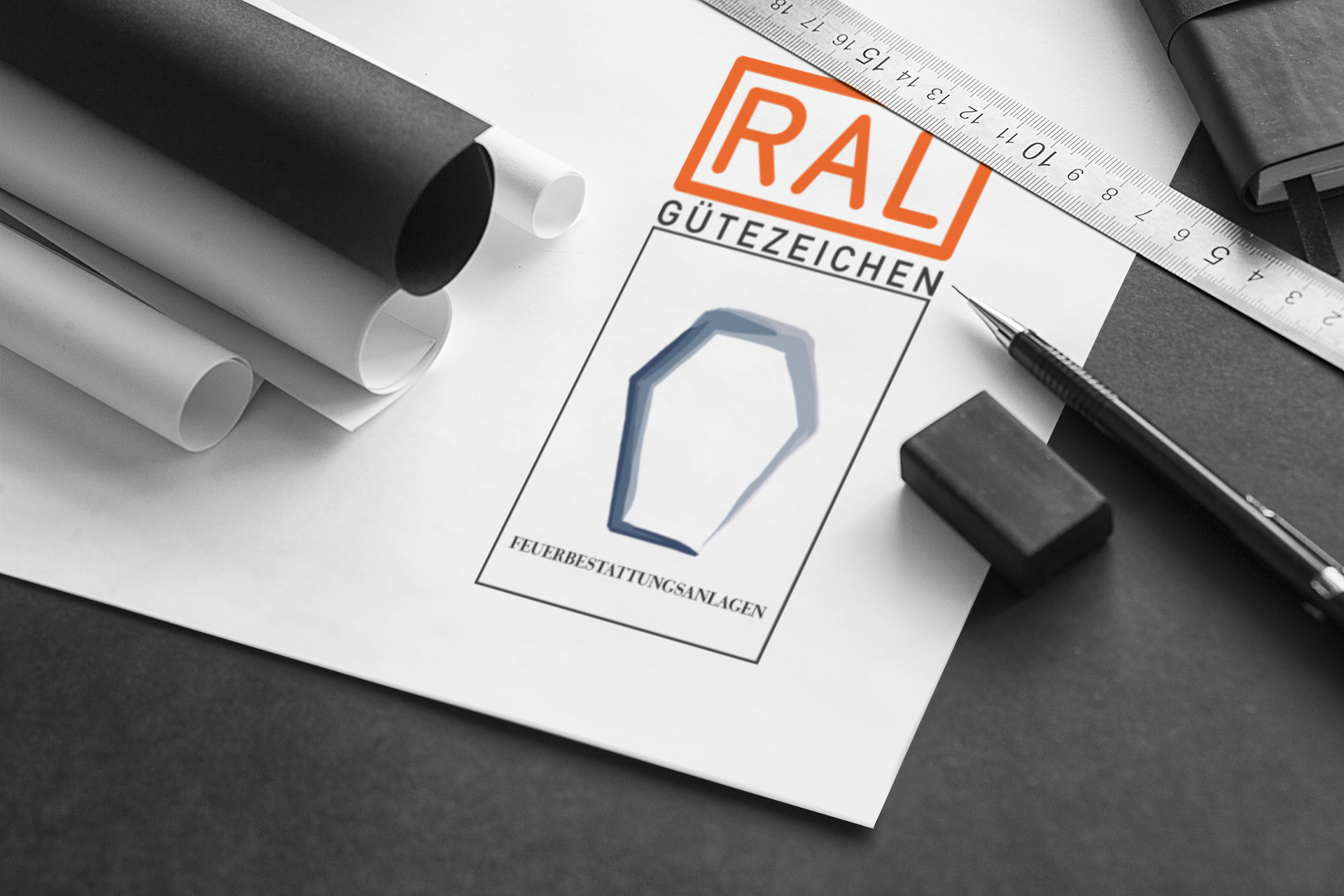 RAL Gütezeichen auf Zeichenpapier