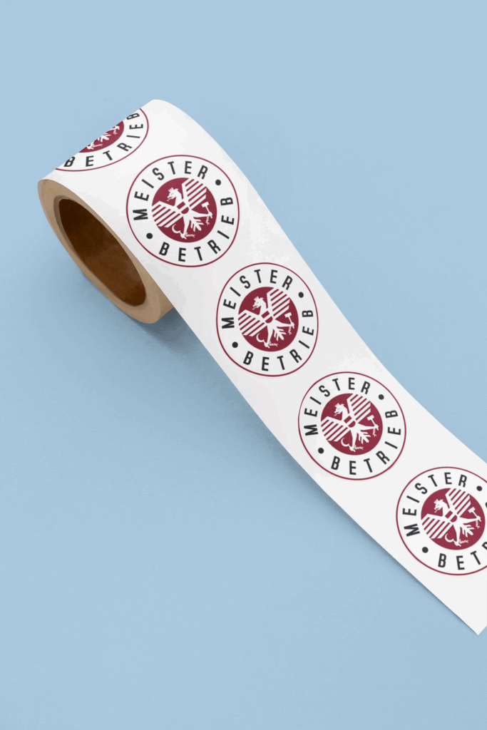 Runde Aufkleber mit Feuerbestattungs-Meisterbetrieb-Logo