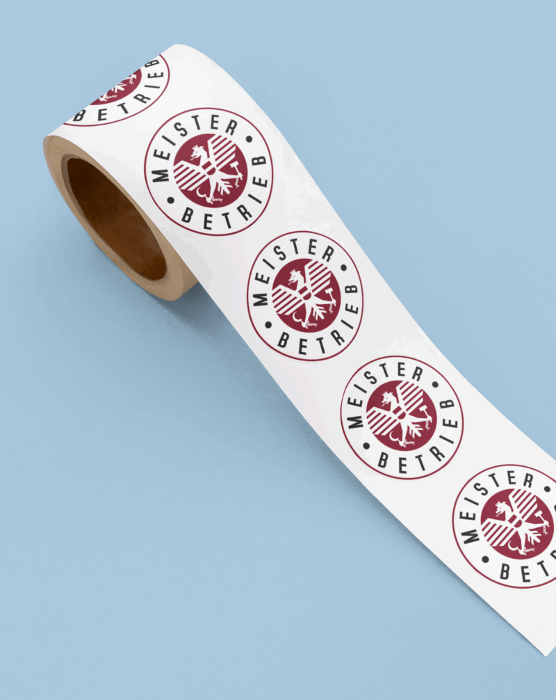 Runde Aufkleber mit Feuerbestattungs-Meisterbetrieb-Logo